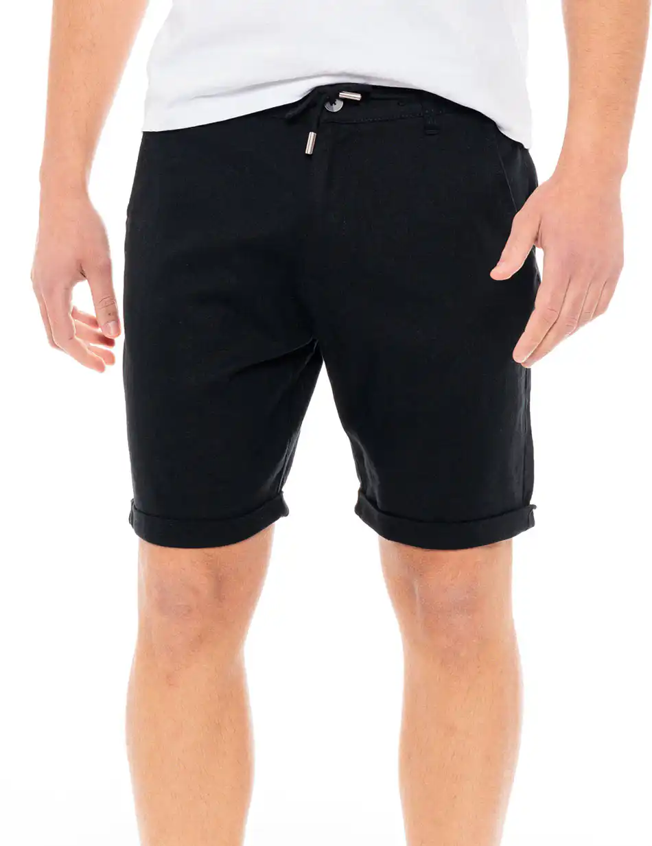 Biston fashion ανδρική λινή chinos βερμούδα 49-221-017 BLACK