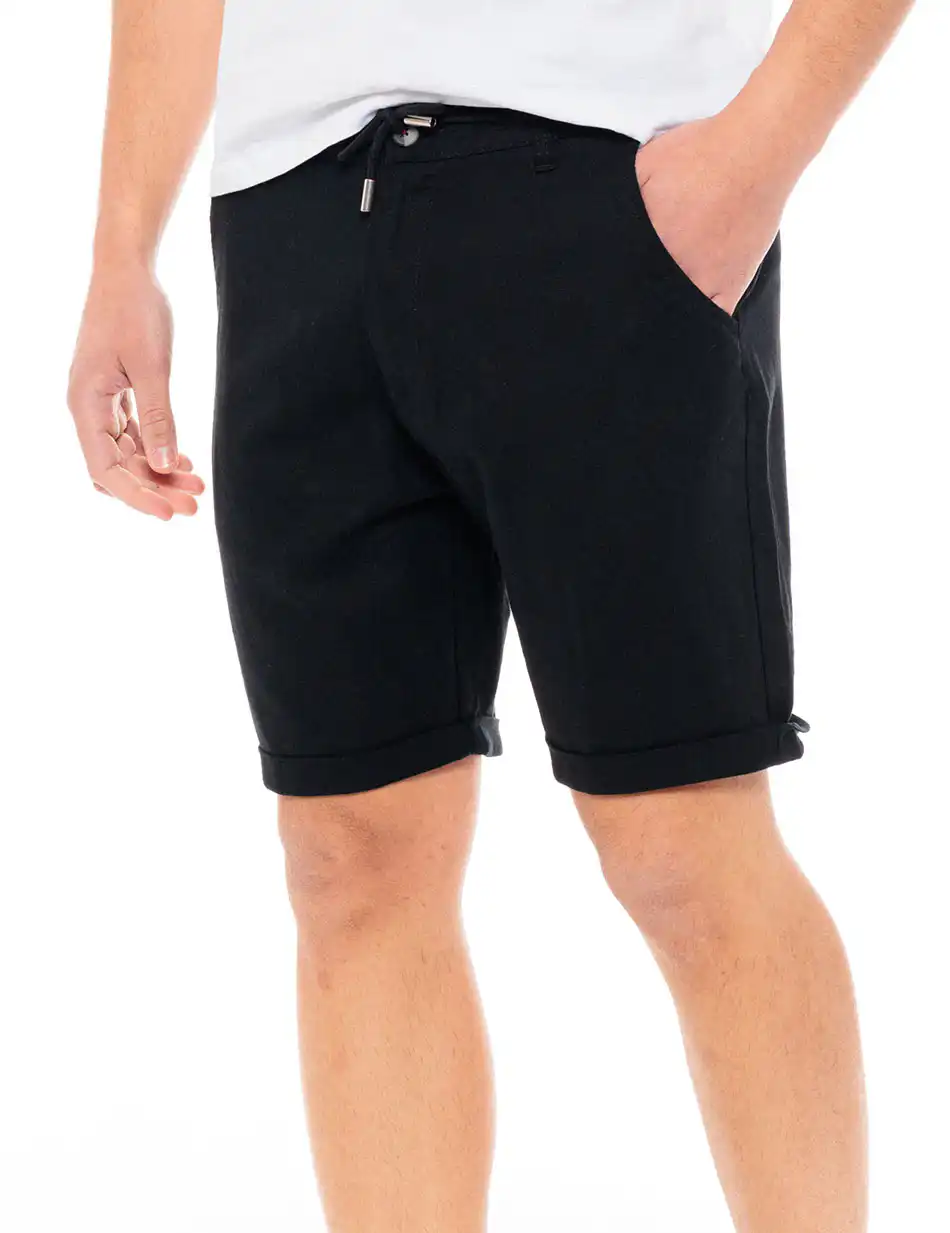 Biston fashion ανδρική λινή chinos βερμούδα 49-221-017 BLACK