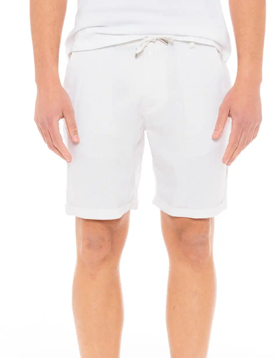 Biston fashion ανδρική λινή chinos βερμούδα 49-221-017 WHITE