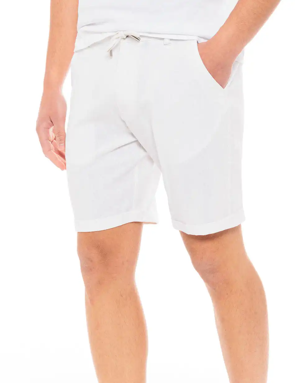 Biston fashion ανδρική λινή chinos βερμούδα 49-221-017 WHITE