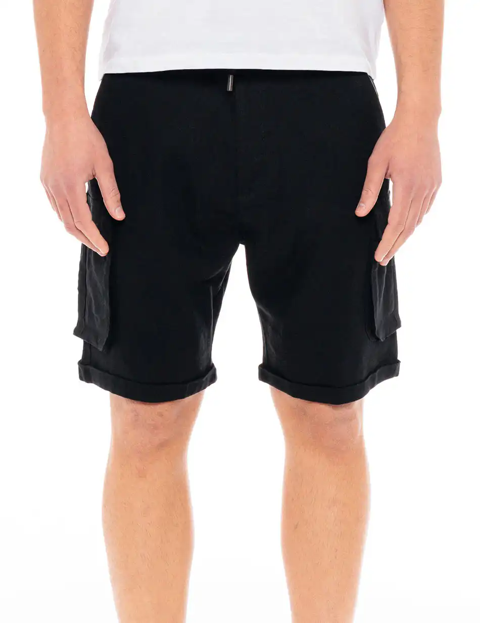 Splendid fashion ανδρική λινή cargo βερμούδα 49-221-018 BLACK