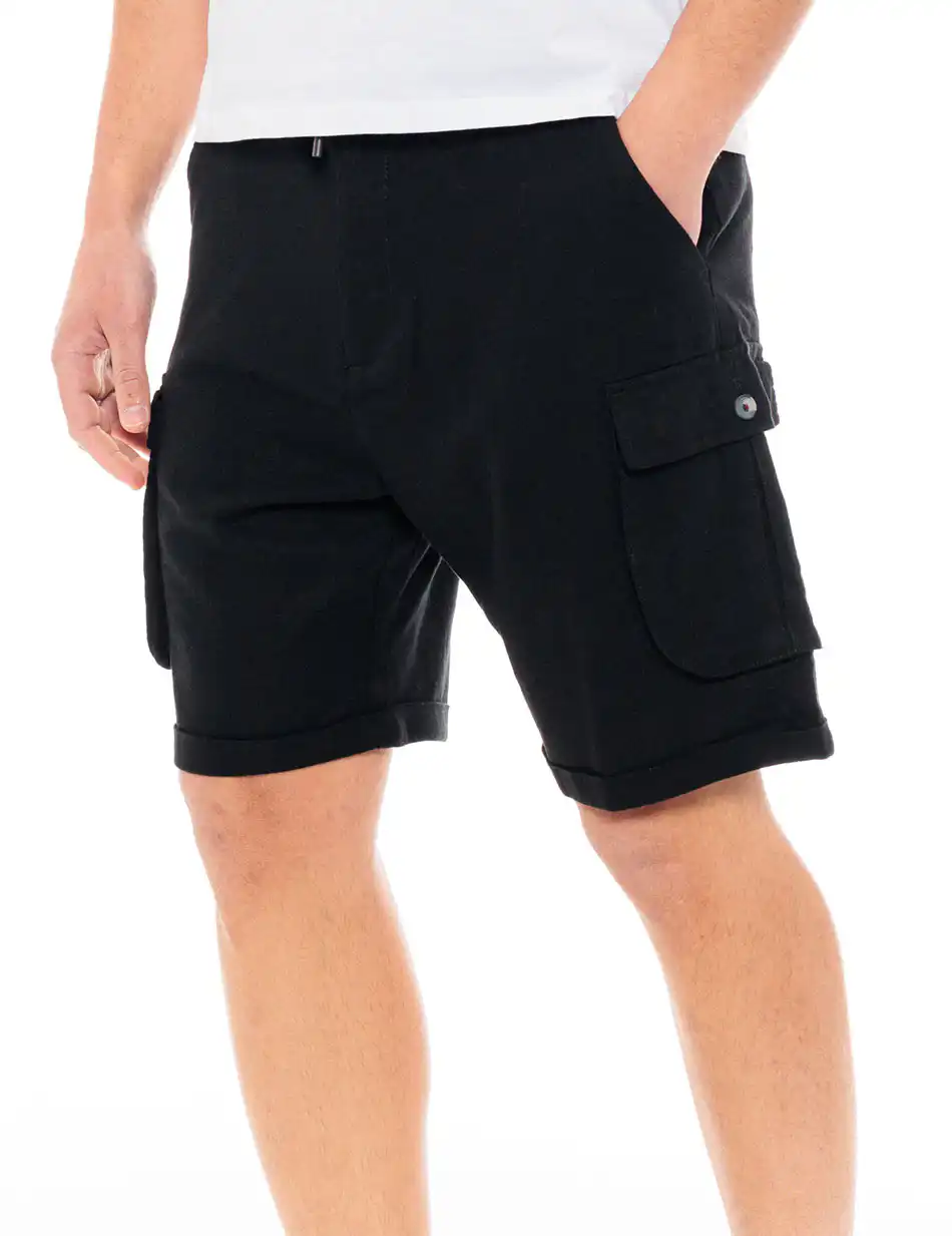 Splendid fashion ανδρική λινή cargo βερμούδα 49-221-018 BLACK