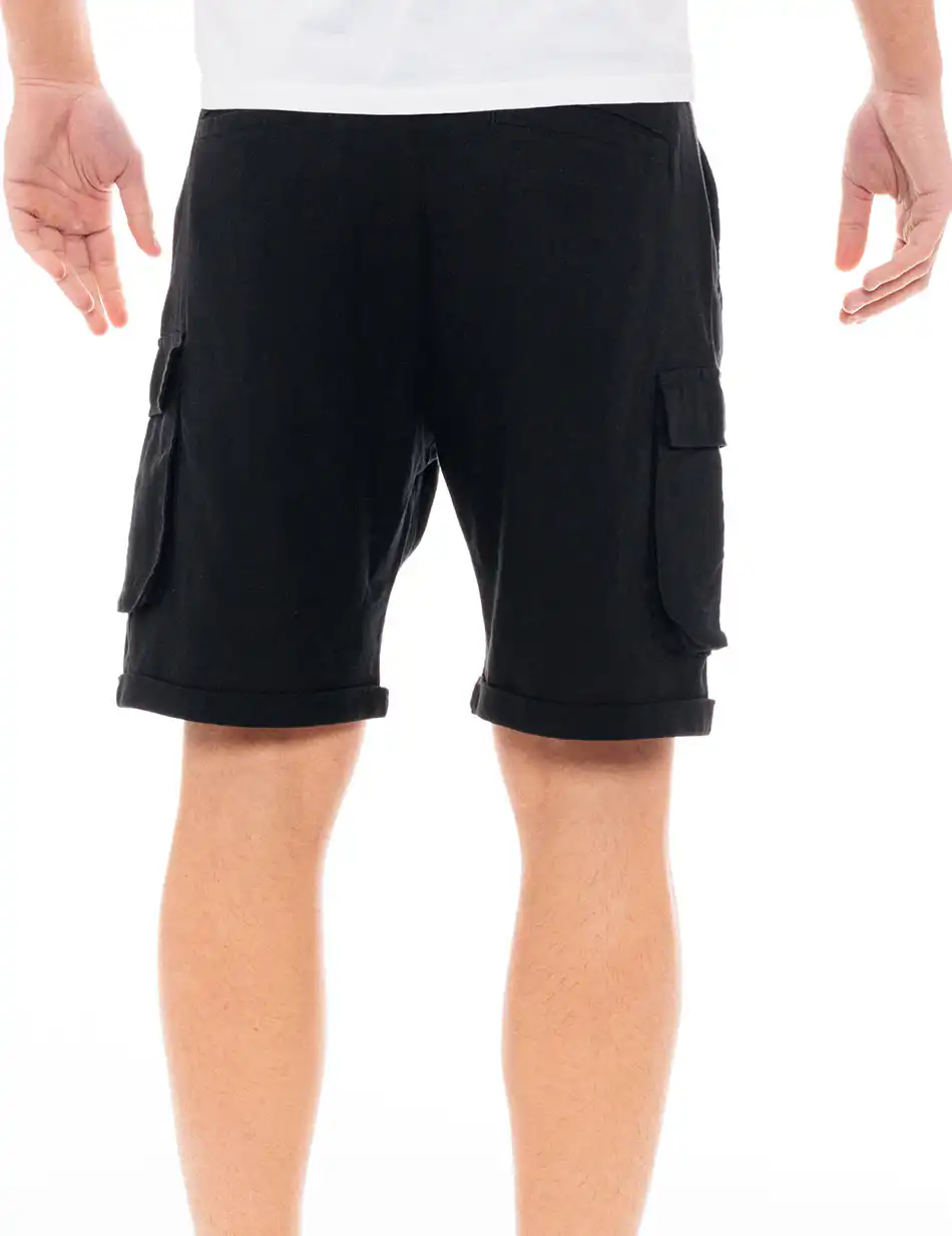 Splendid fashion ανδρική λινή cargo βερμούδα 49-221-018 BLACK