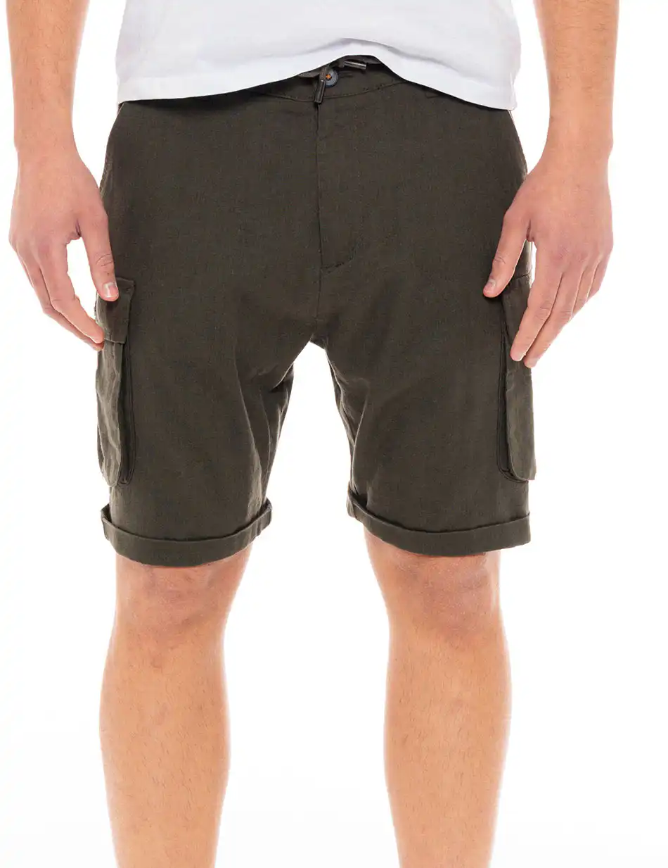 Splendid fashion ανδρική λινή cargo βερμούδα 49-221-018 DK GREEN