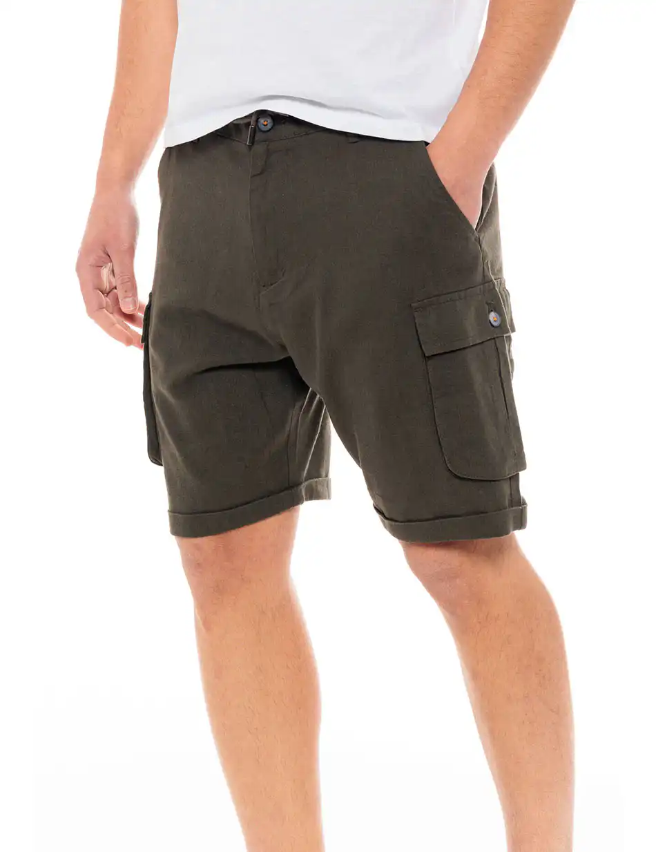 Splendid fashion ανδρική λινή cargo βερμούδα 49-221-018 DK GREEN