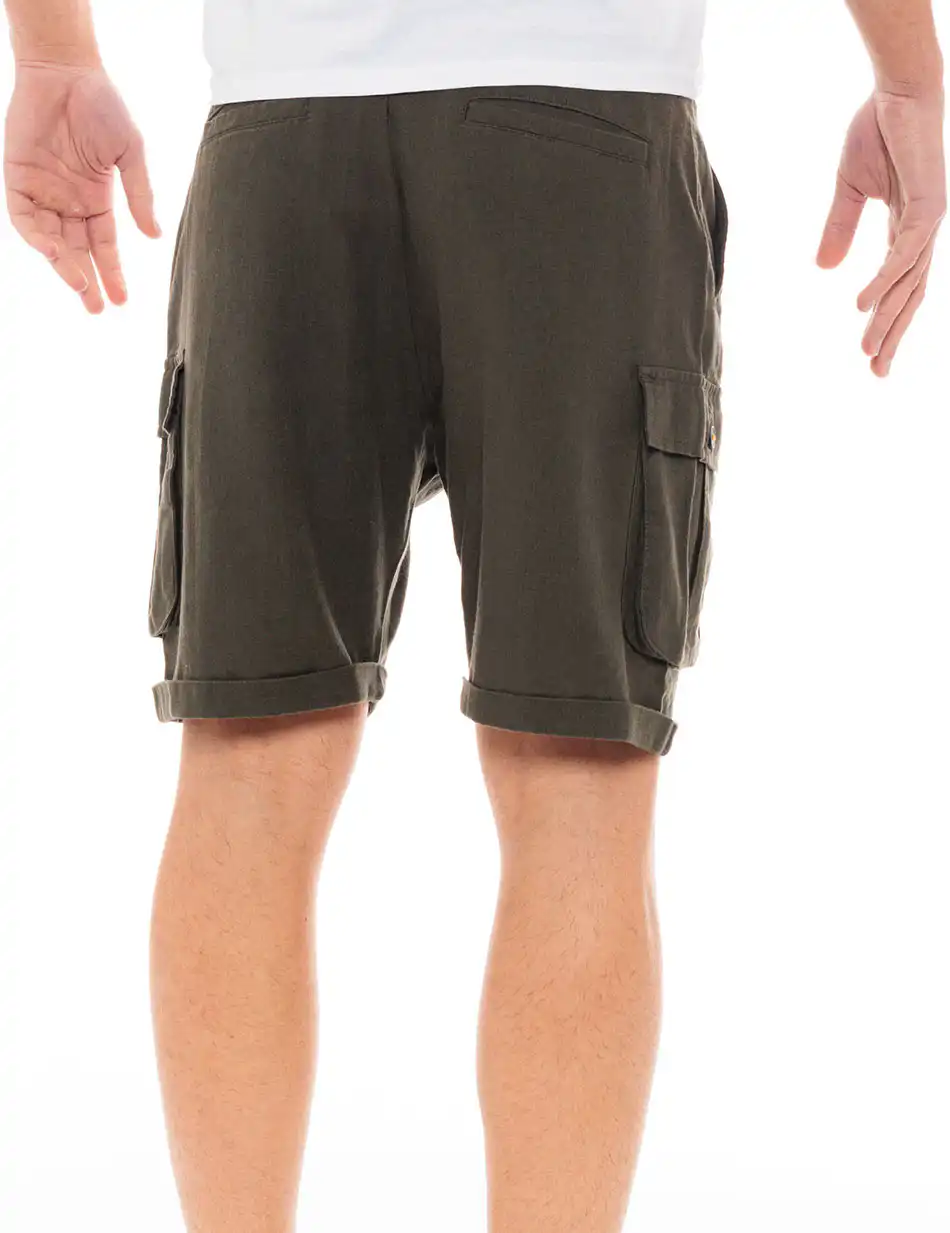 Splendid fashion ανδρική λινή cargo βερμούδα 49-221-018 DK GREEN