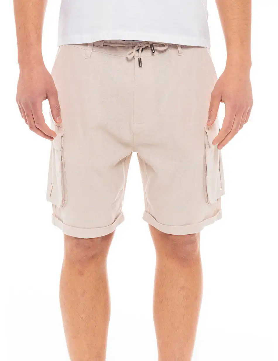 Splendid fashion ανδρική λινή cargo βερμούδα 49-221-018 LT BEIGE