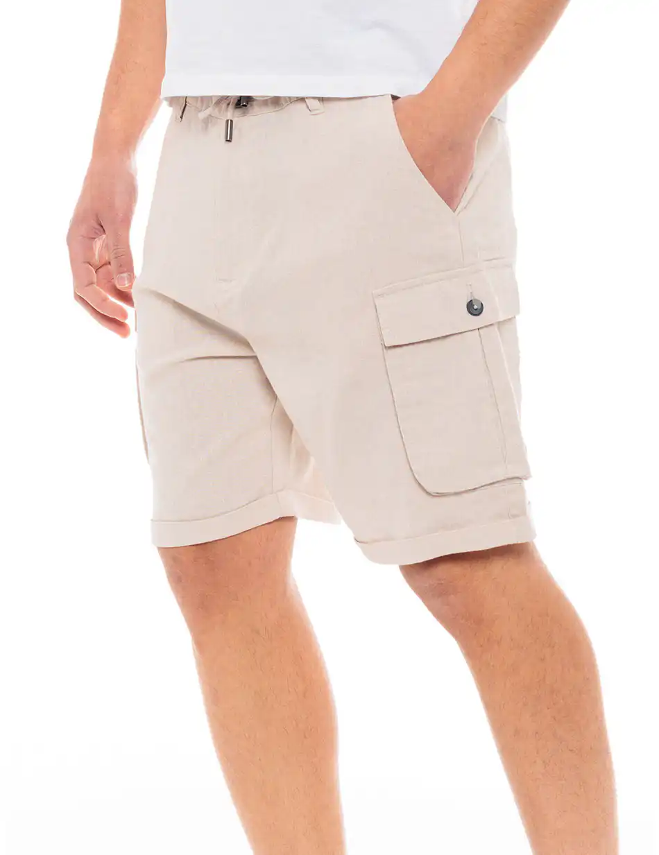 Splendid fashion ανδρική λινή cargo βερμούδα 49-221-018 LT BEIGE