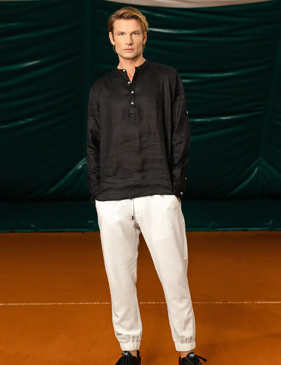 Biston fashion ανδρικό λινό chinos παντελόνι 49-241-005 WHITE