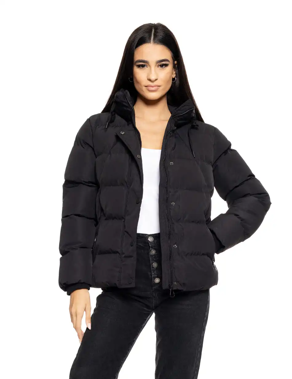 Biston fashion γυναικείο κοντό μπουφάν με ενσωματωμένη κουκούλα 50-101-002 BLACK