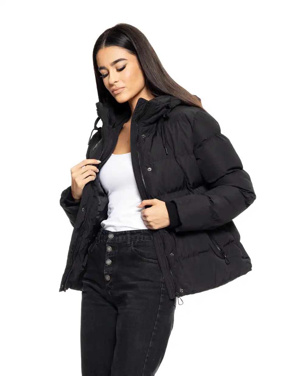 Biston fashion γυναικείο κοντό μπουφάν με ενσωματωμένη κουκούλα 50-101-002 BLACK