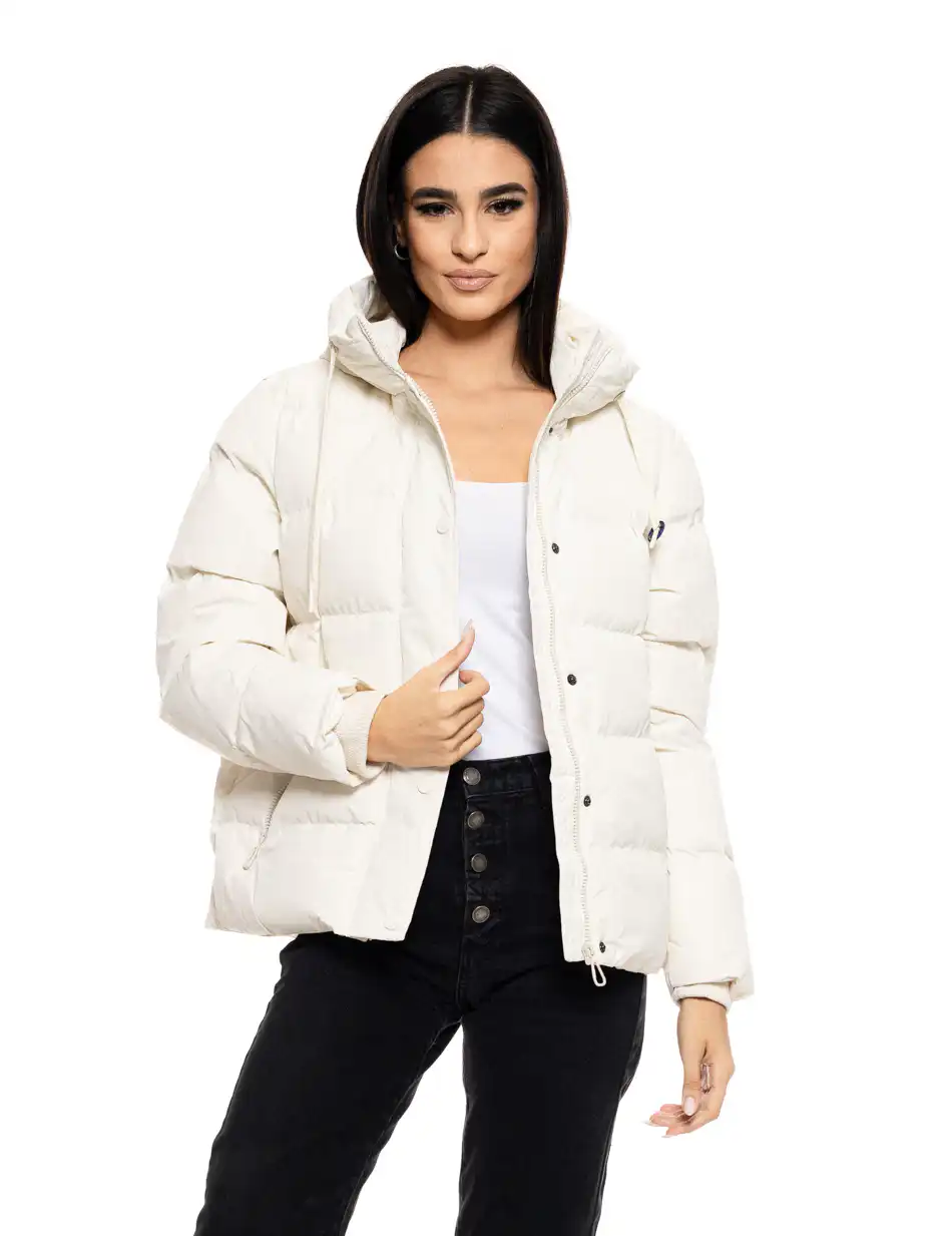 Biston fashion γυναικείο κοντό μπουφάν με ενσωματωμένη κουκούλα 50-101-002 OFF WHITE