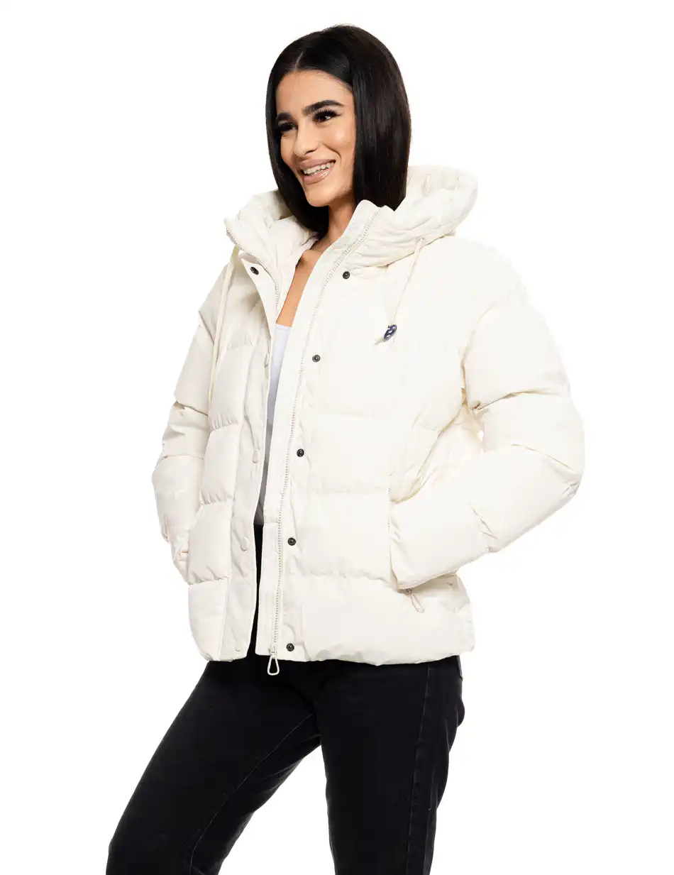 Biston fashion γυναικείο κοντό μπουφάν με ενσωματωμένη κουκούλα 50-101-002 OFF WHITE