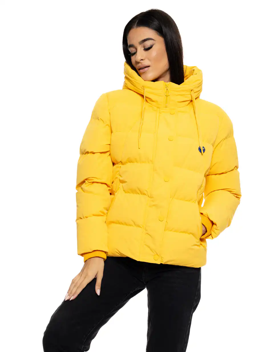 Biston fashion γυναικείο κοντό μπουφάν με ενσωματωμένη κουκούλα 50-101-002 YELLOW