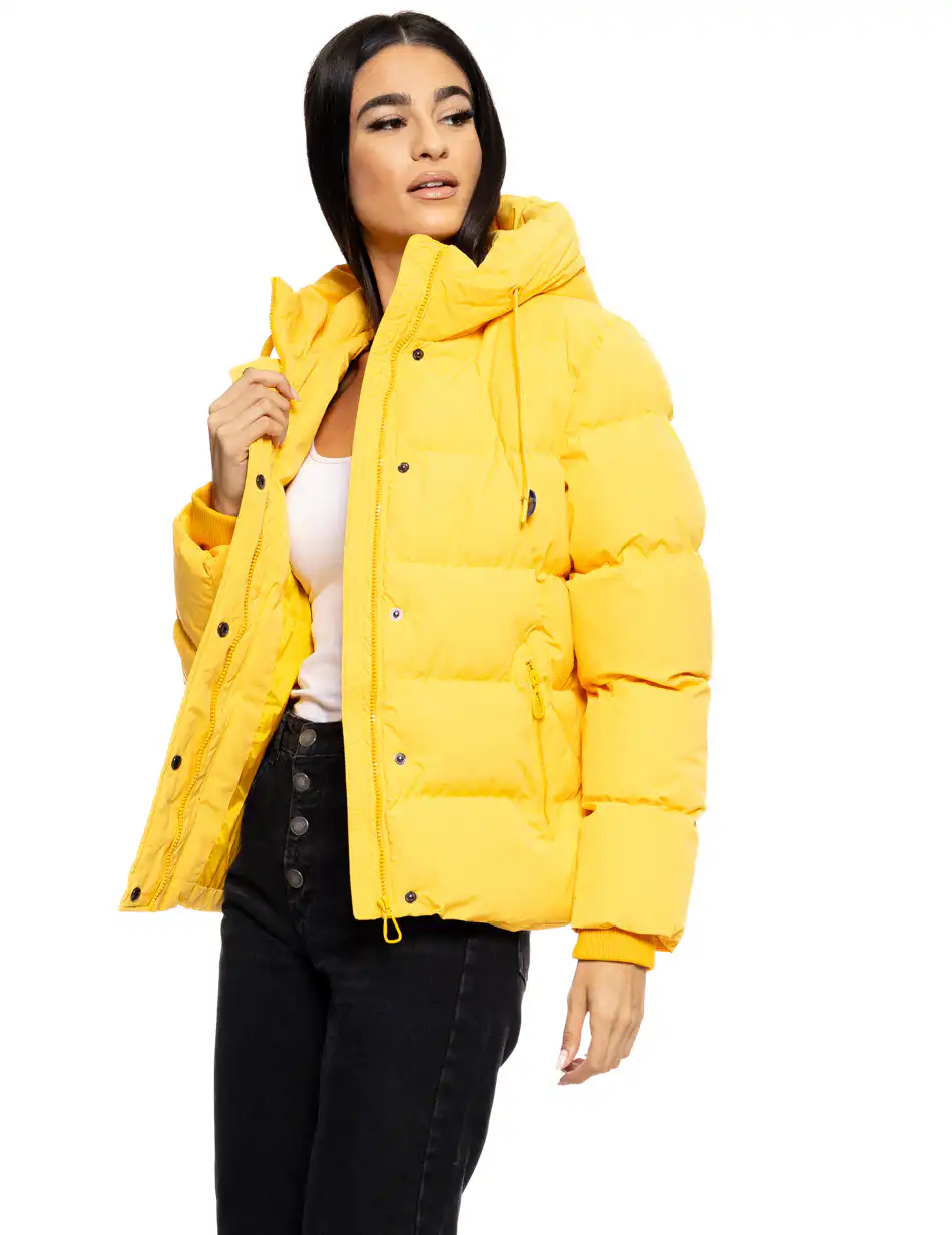 Biston fashion γυναικείο κοντό μπουφάν με ενσωματωμένη κουκούλα 50-101-002 YELLOW