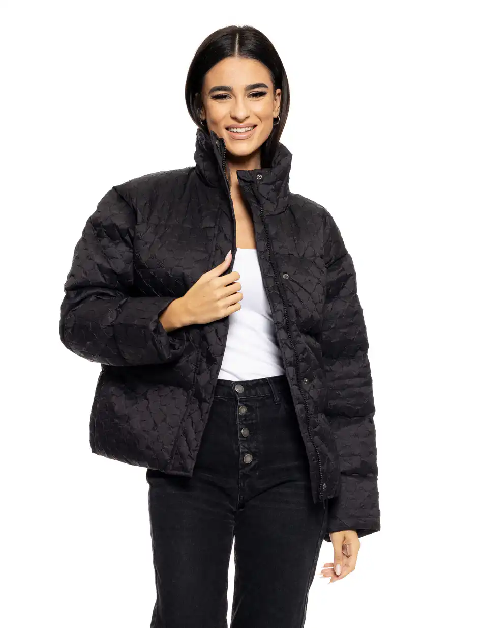 Biston fashion γυναικείο κοντό μπουφάν με γιακά 50-101-005 BLACK