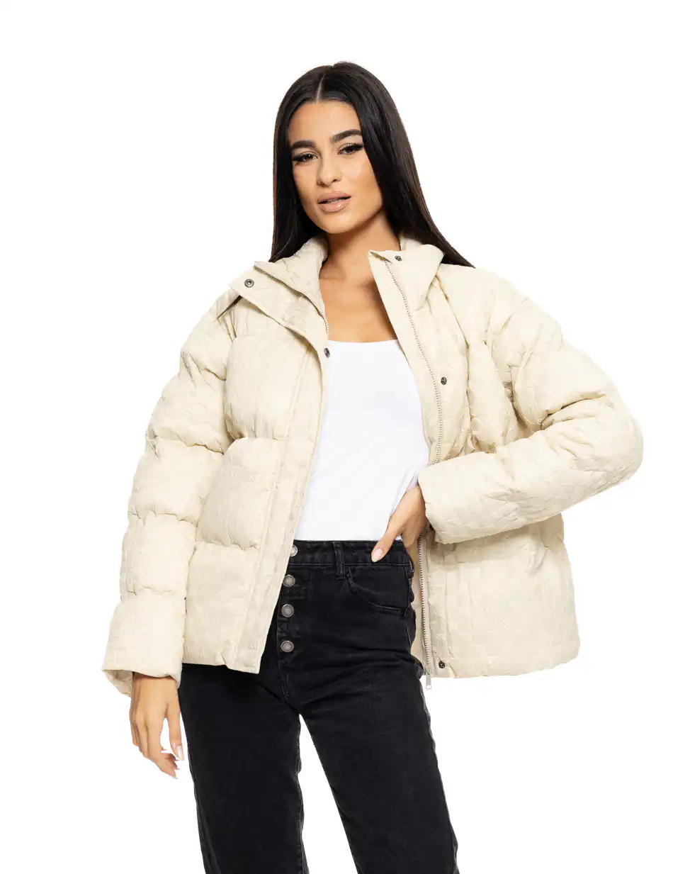 Biston fashion γυναικείο κοντό μπουφάν με γιακά 50-101-005 LT BEIGE