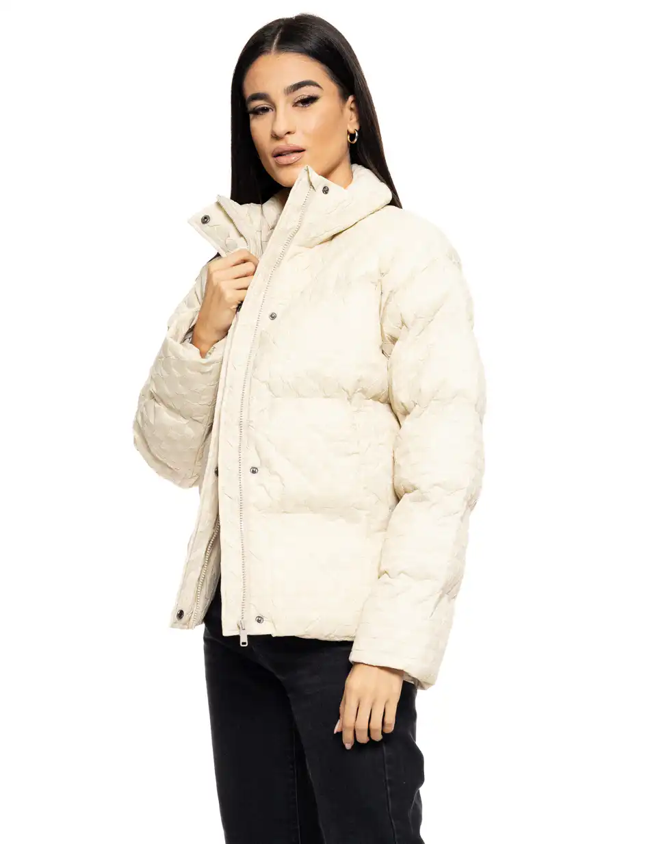 Biston fashion γυναικείο κοντό μπουφάν με γιακά 50-101-005 LT BEIGE