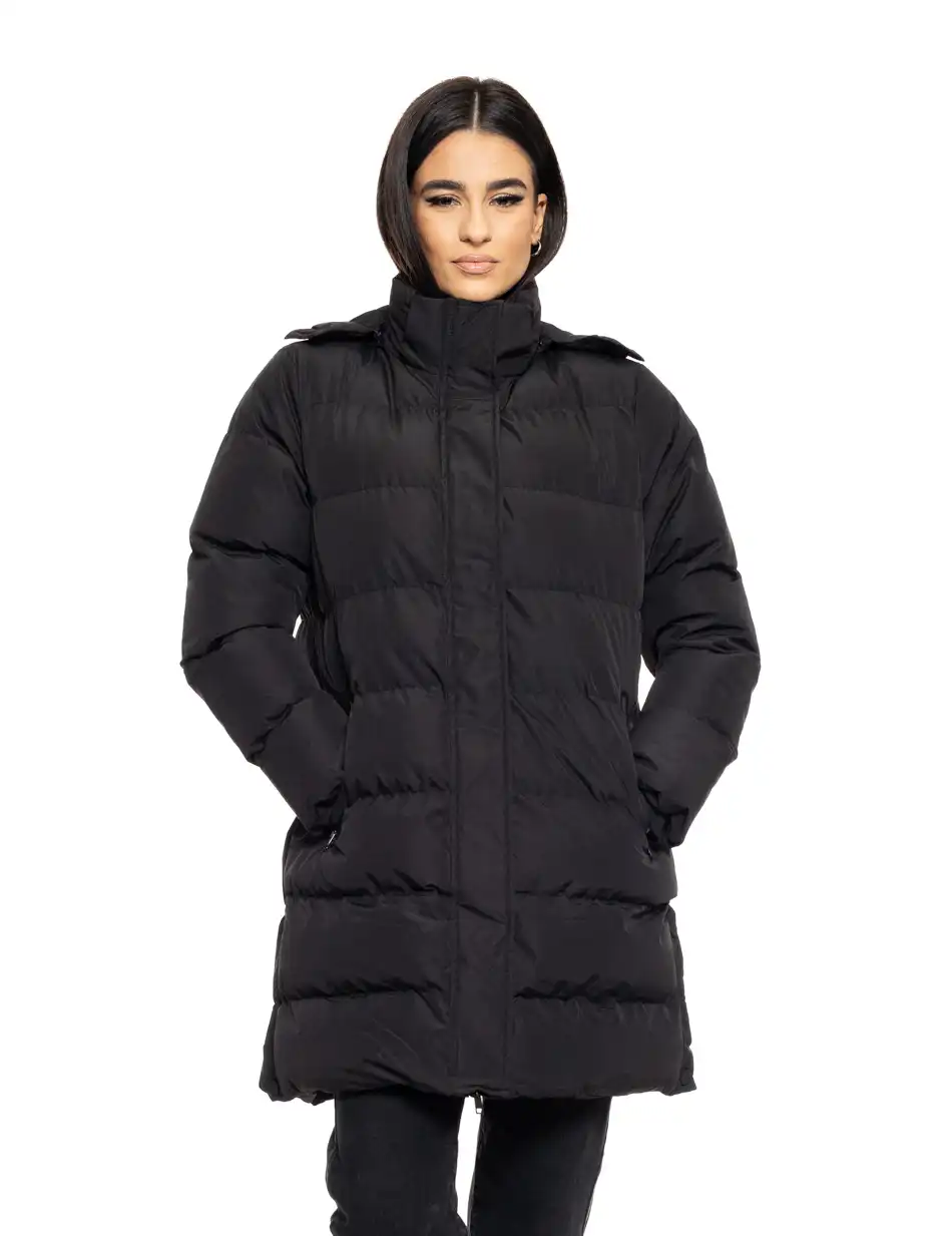 Biston fashion γυναικείο μακρύ μπουφάν με αποσπώμενη κουκούλα 50-101-007 BLACK