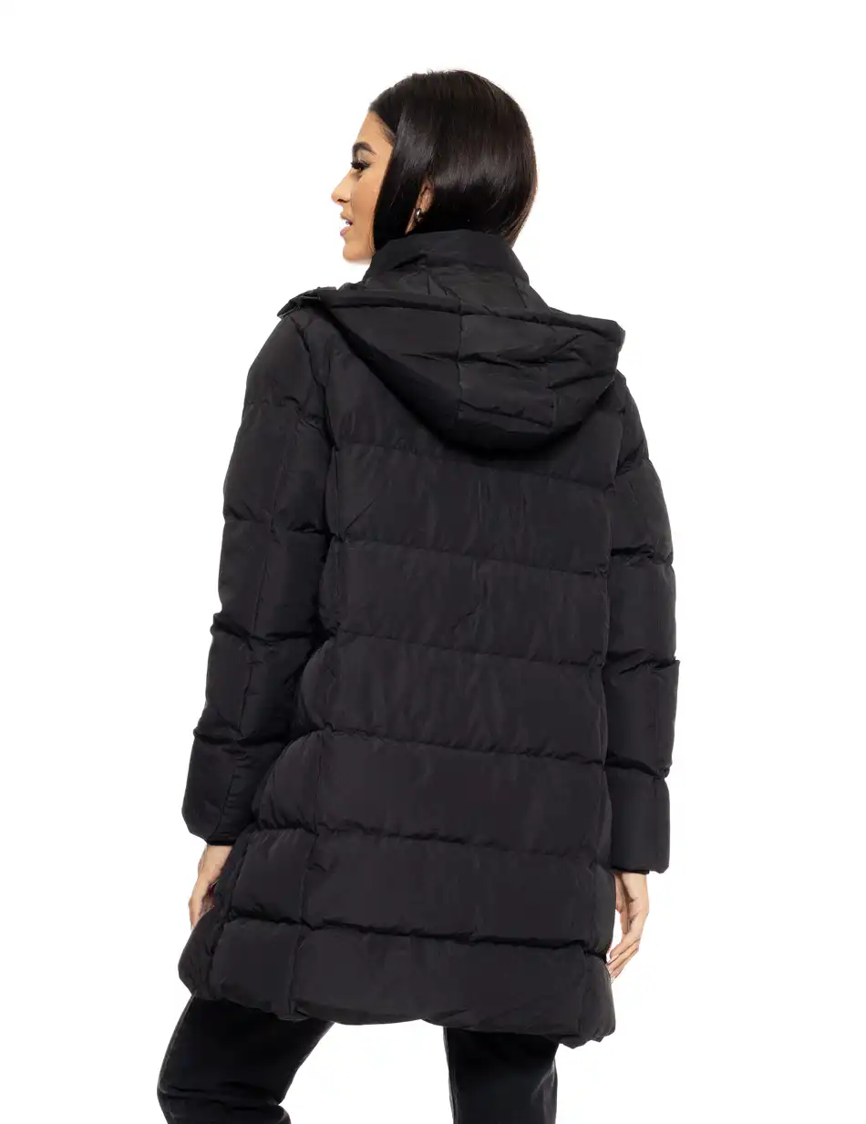 Biston fashion γυναικείο μακρύ μπουφάν με αποσπώμενη κουκούλα 50-101-007 BLACK