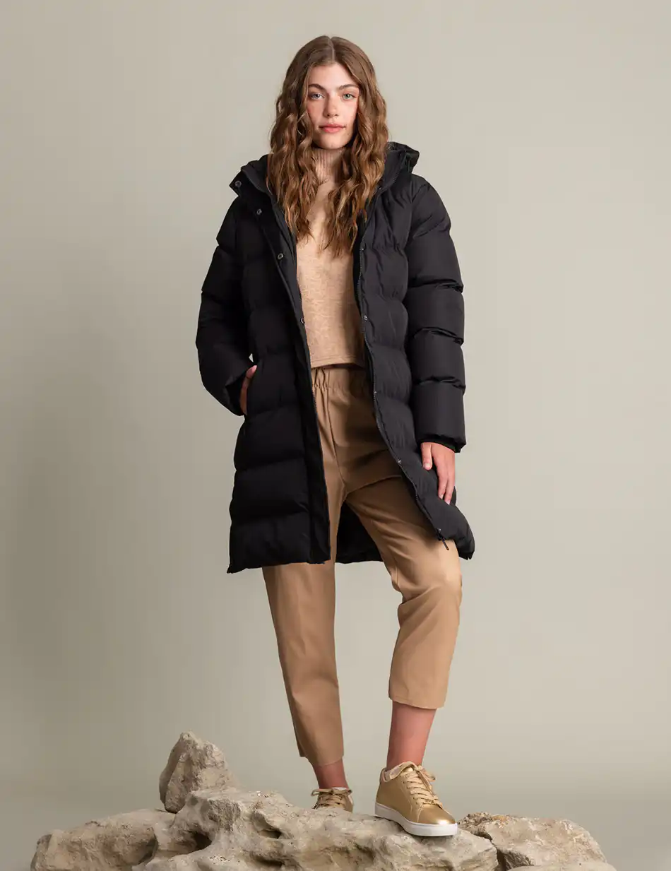 Biston fashion γυναικείο μακρύ μπουφάν με αποσπώμενη κουκούλα 50-101-007 BLACK