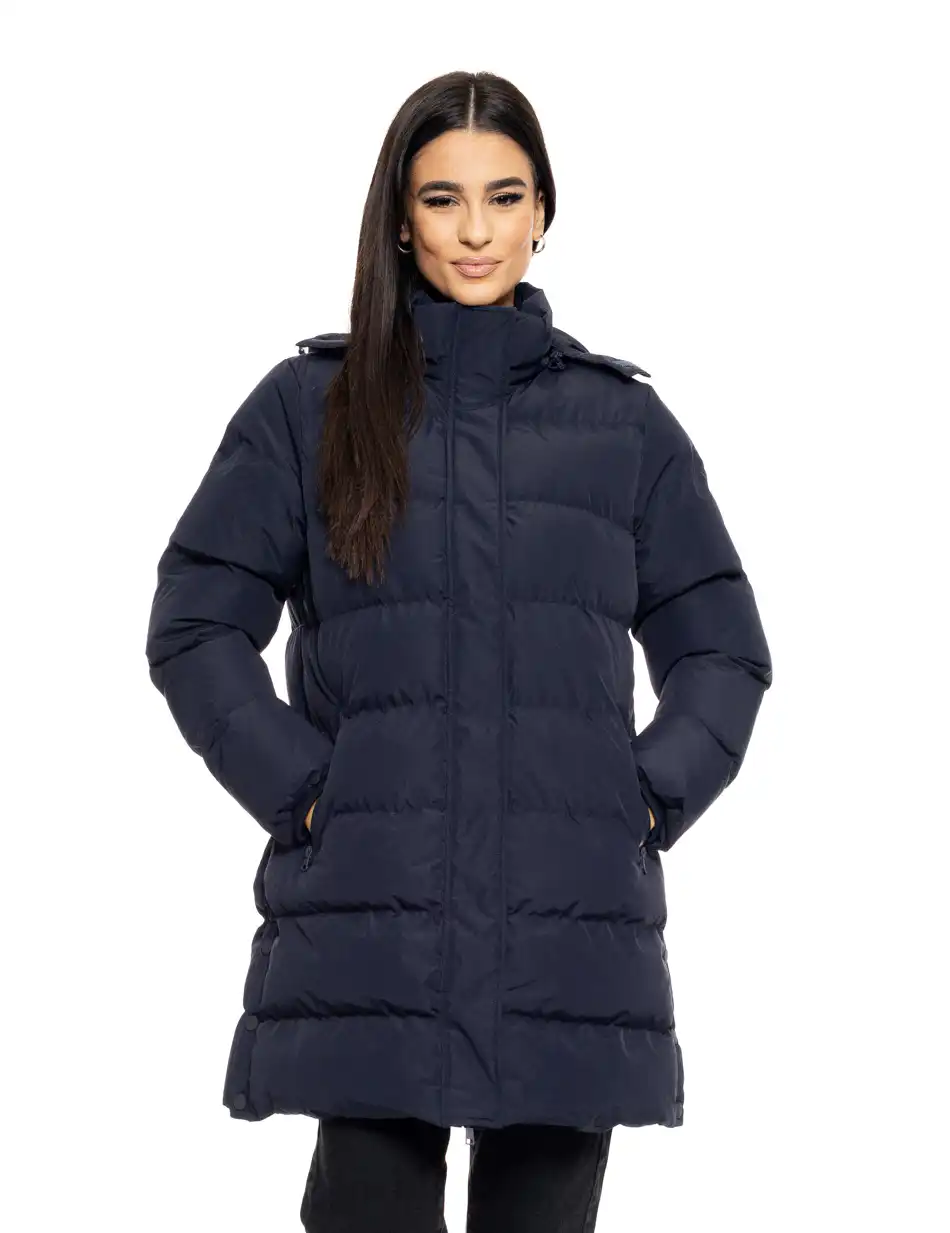 Biston fashion γυναικείο μακρύ μπουφάν με αποσπώμενη κουκούλα 50-101-007 NAVY