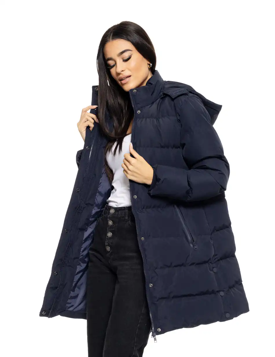 Biston fashion γυναικείο μακρύ μπουφάν με αποσπώμενη κουκούλα 50-101-007 NAVY