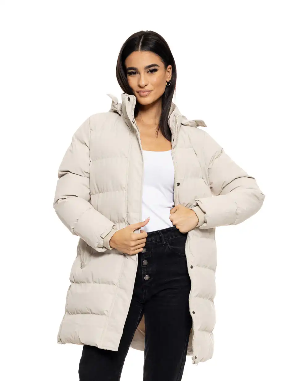 Biston fashion γυναικείο μακρύ μπουφάν με αποσπώμενη κουκούλα 50-101-007 LT BEIGE