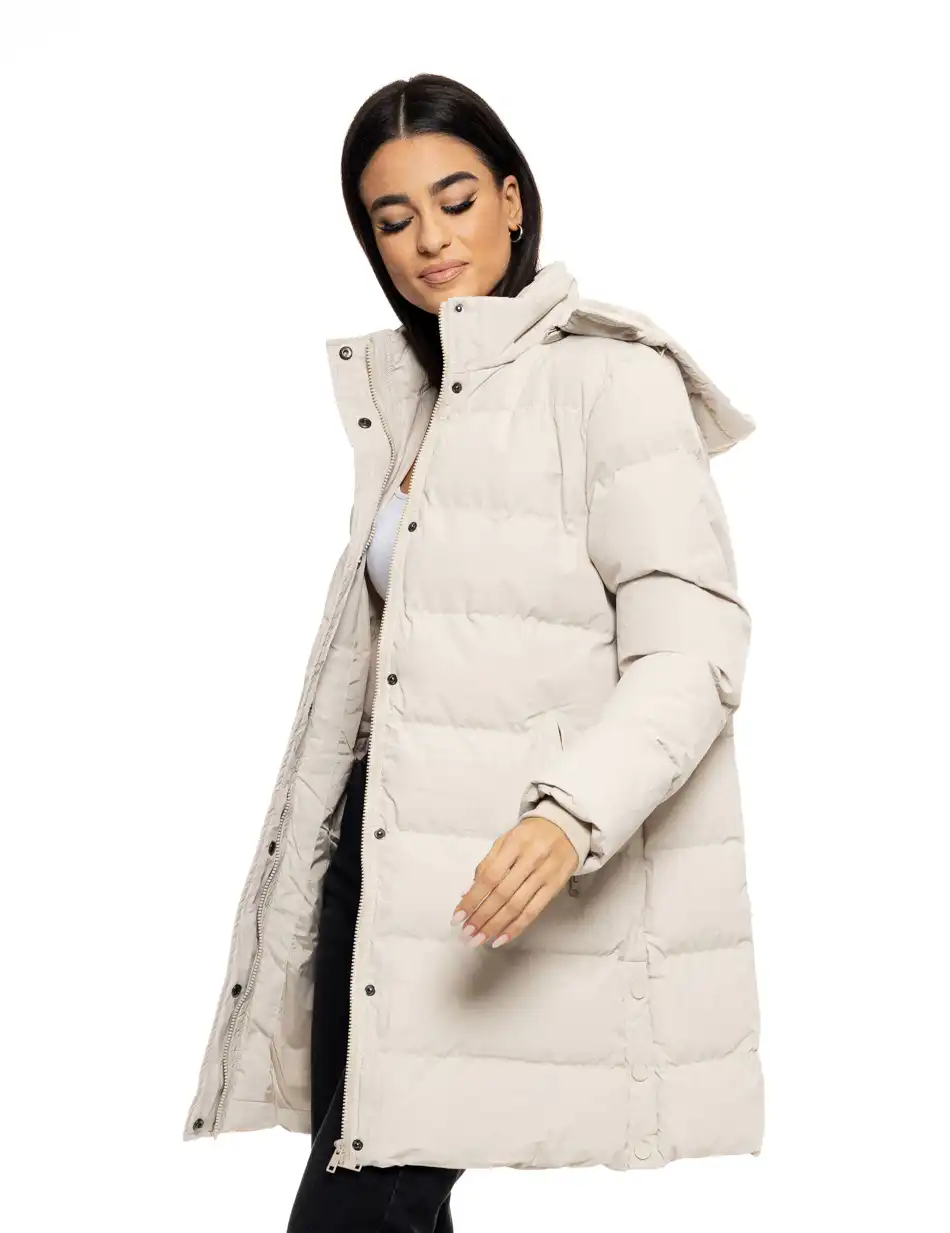 Biston fashion γυναικείο μακρύ μπουφάν με αποσπώμενη κουκούλα 50-101-007 LT BEIGE