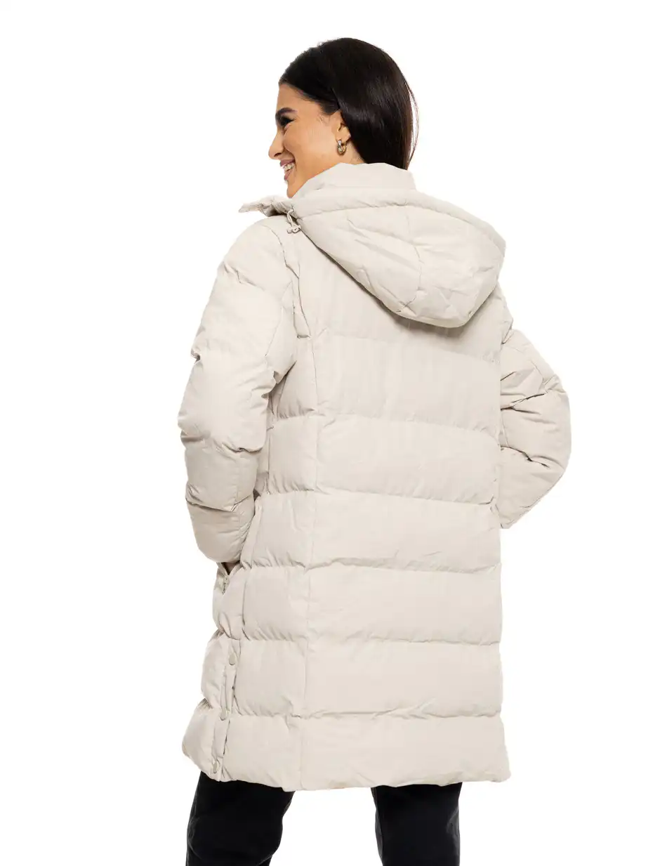 Biston fashion γυναικείο μακρύ μπουφάν με αποσπώμενη κουκούλα 50-101-007 LT BEIGE
