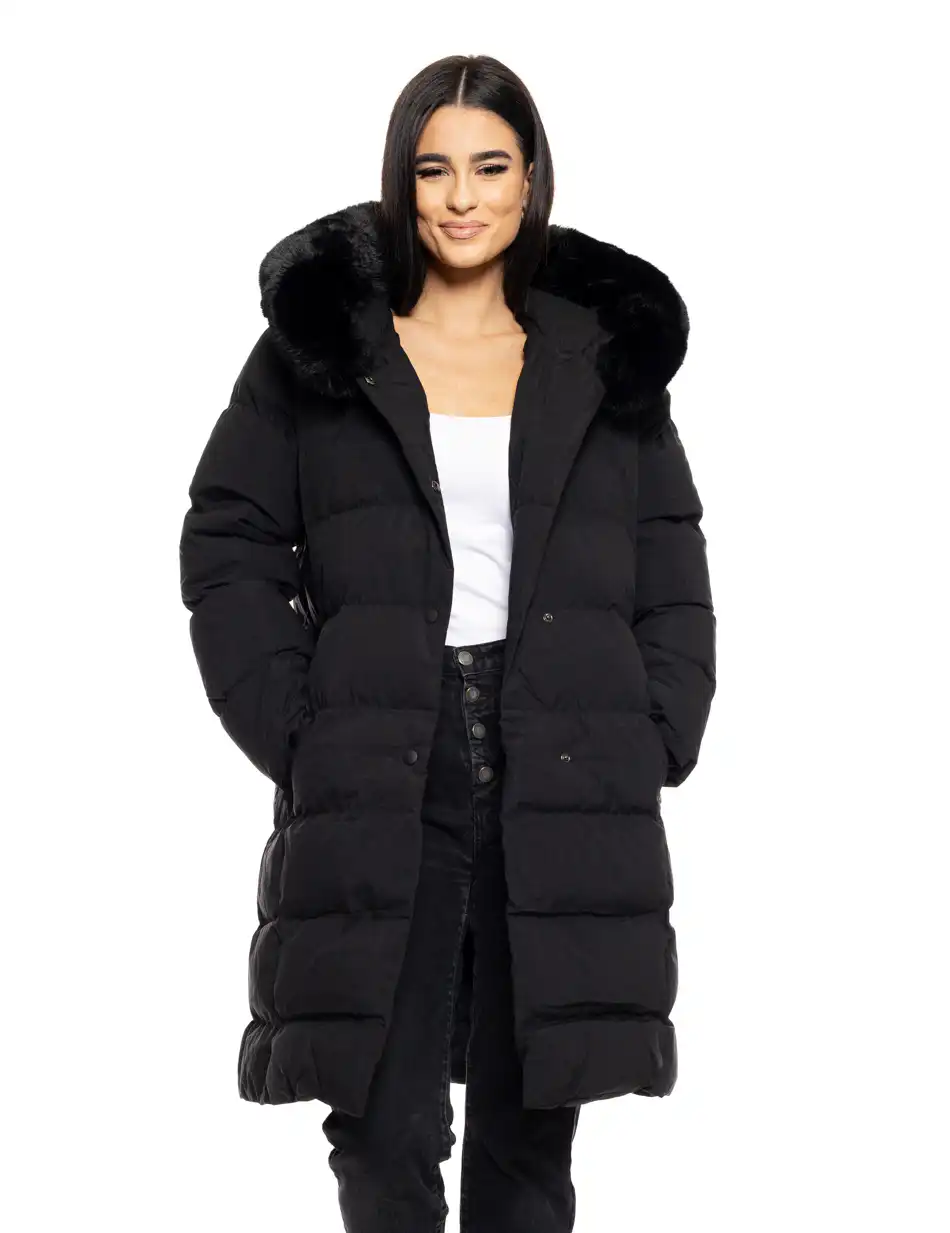 Biston fashion γυναικείο μακρύ μπουφάν με ενσωματωμένη κουκούλα 50-101-009 BLACK