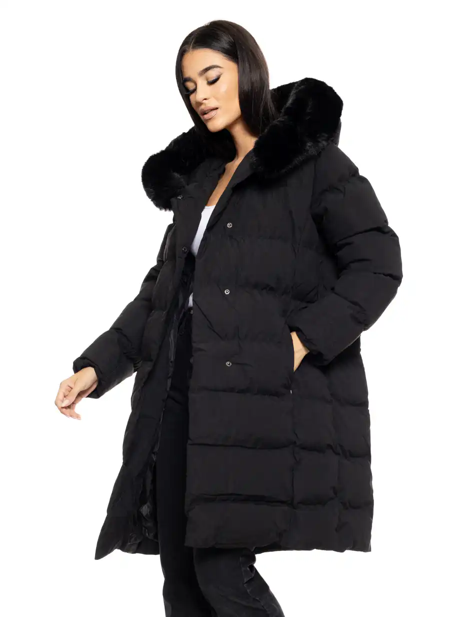 Biston fashion γυναικείο μακρύ μπουφάν με ενσωματωμένη κουκούλα 50-101-009 BLACK