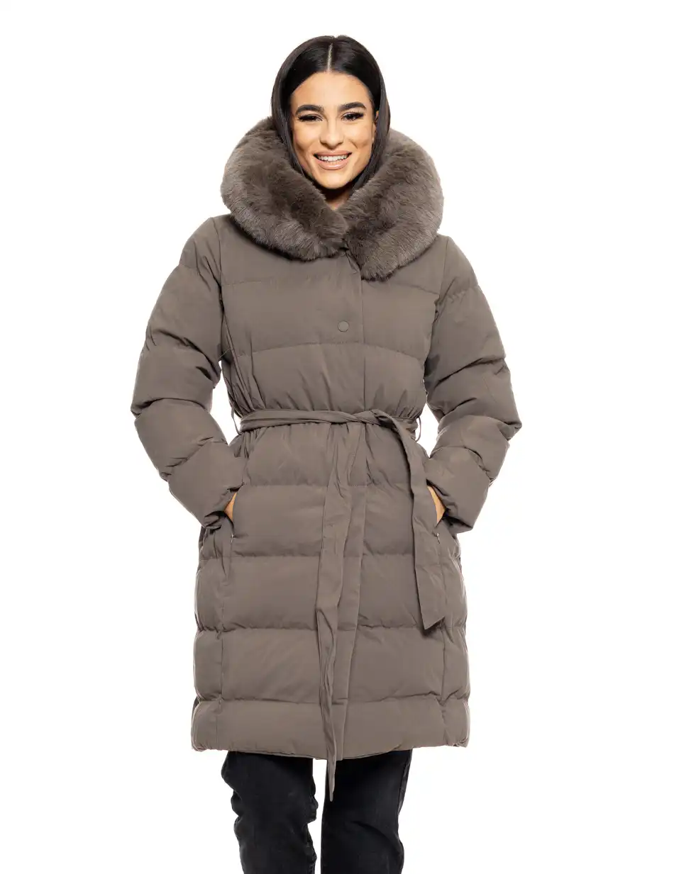 Biston fashion γυναικείο μακρύ μπουφάν με ενσωματωμένη κουκούλα 50-101-009 DK GREY