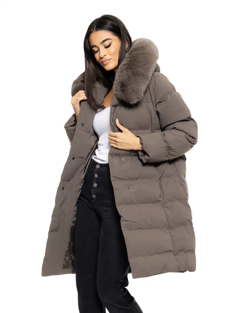 Biston fashion γυναικείο μακρύ μπουφάν με ενσωματωμένη κουκούλα 50-101-009 DK GREY