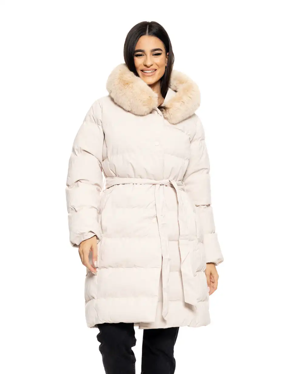 Biston fashion γυναικείο μακρύ μπουφάν με ενσωματωμένη κουκούλα 50-101-009 LT BEIGE