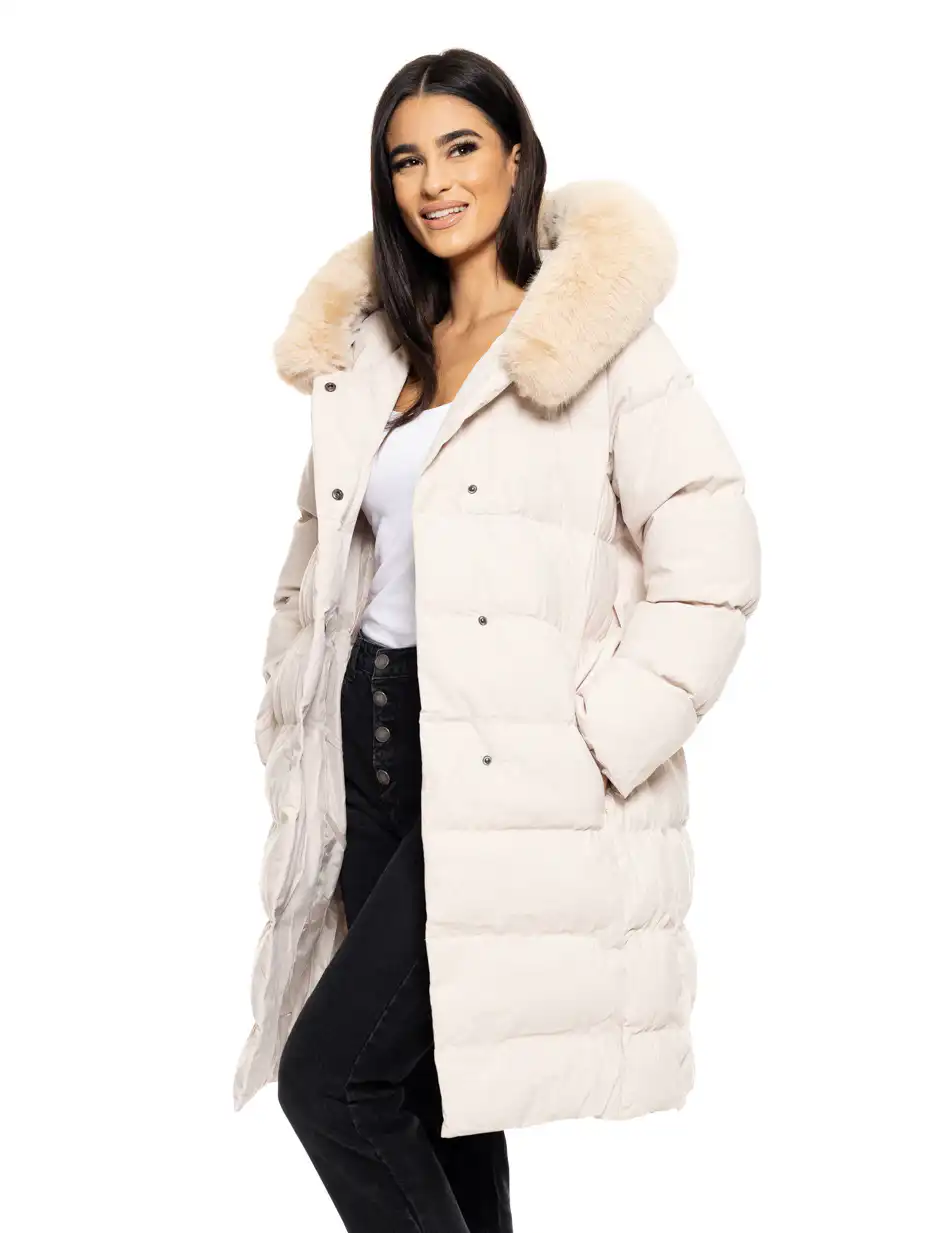 Biston fashion γυναικείο μακρύ μπουφάν με ενσωματωμένη κουκούλα 50-101-009 LT BEIGE