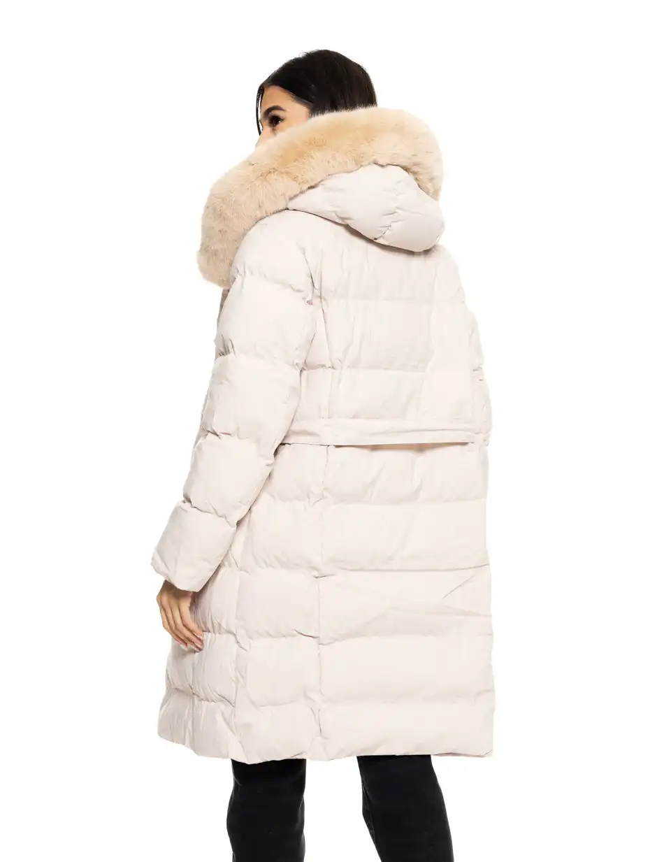 Biston fashion γυναικείο μακρύ μπουφάν με ενσωματωμένη κουκούλα 50-101-009 LT BEIGE
