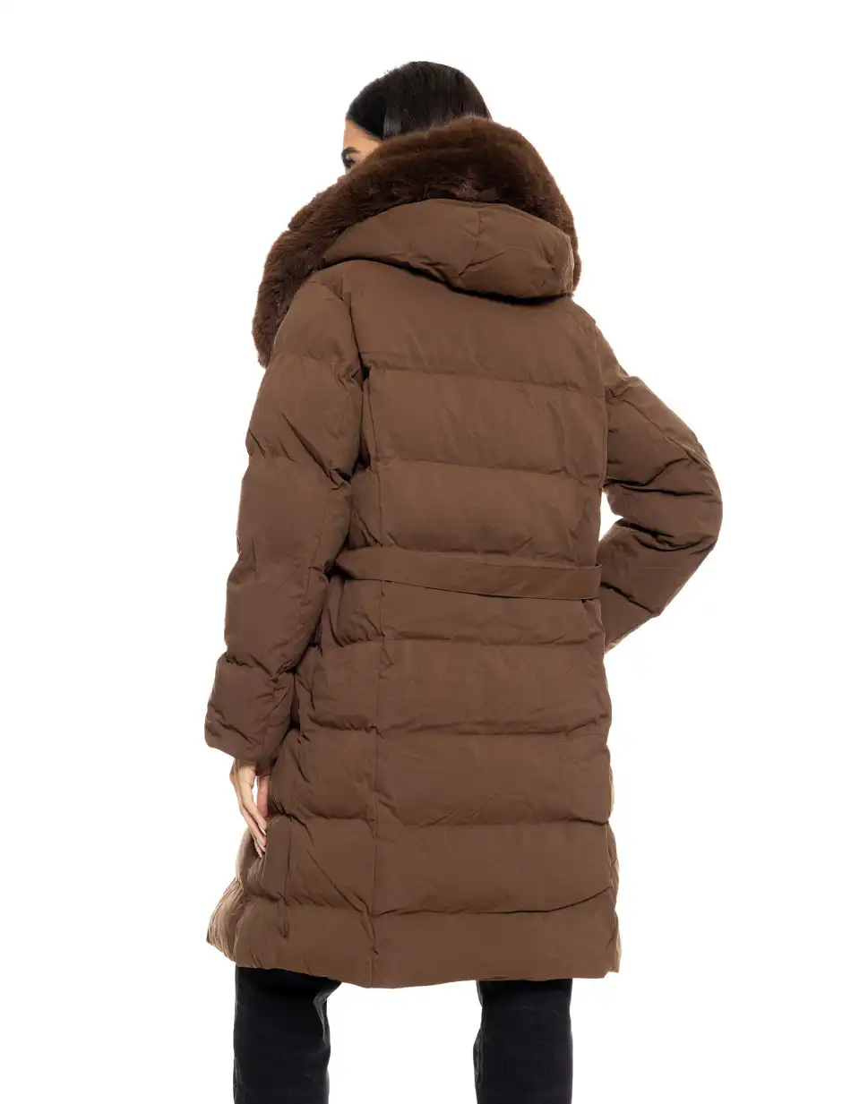 Biston fashion γυναικείο μακρύ μπουφάν με ενσωματωμένη κουκούλα 50-101-009 COFFEE