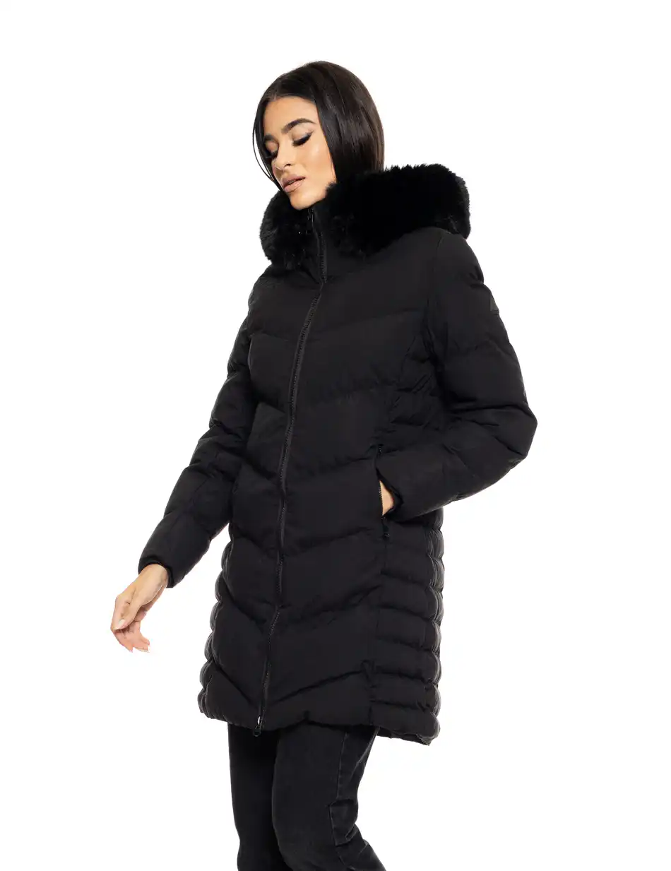 Splendid fashion γυναικείο μακρύ μπουφάν με αποσπώμενη κουκούλα 50-101-011 BLACK