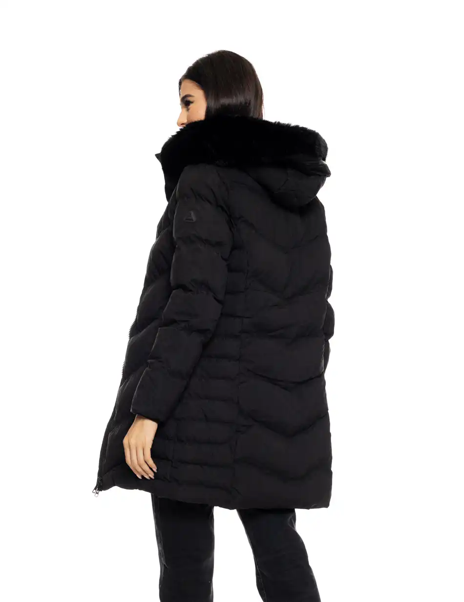 Splendid fashion γυναικείο μακρύ μπουφάν με αποσπώμενη κουκούλα 50-101-011 BLACK