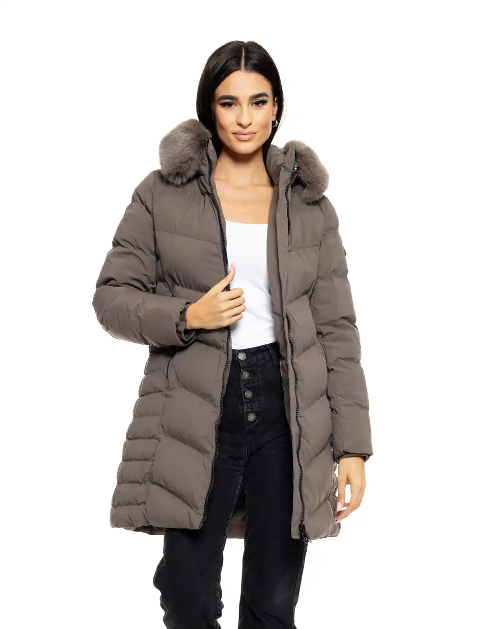 Splendid fashion γυναικείο μακρύ μπουφάν με αποσπώμενη κουκούλα 50-101-011 DK GREY