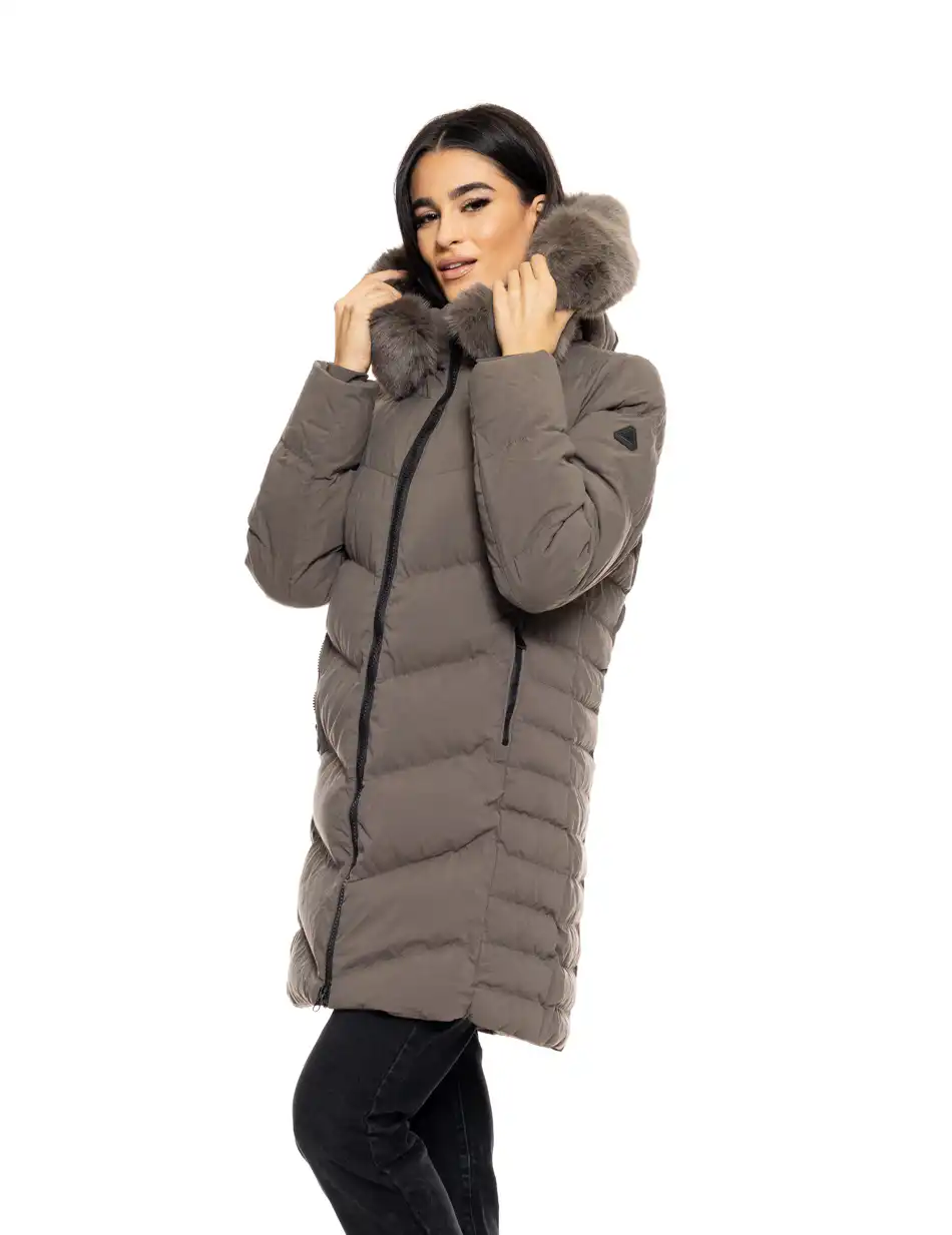 Splendid fashion γυναικείο μακρύ μπουφάν με αποσπώμενη κουκούλα 50-101-011 DK GREY