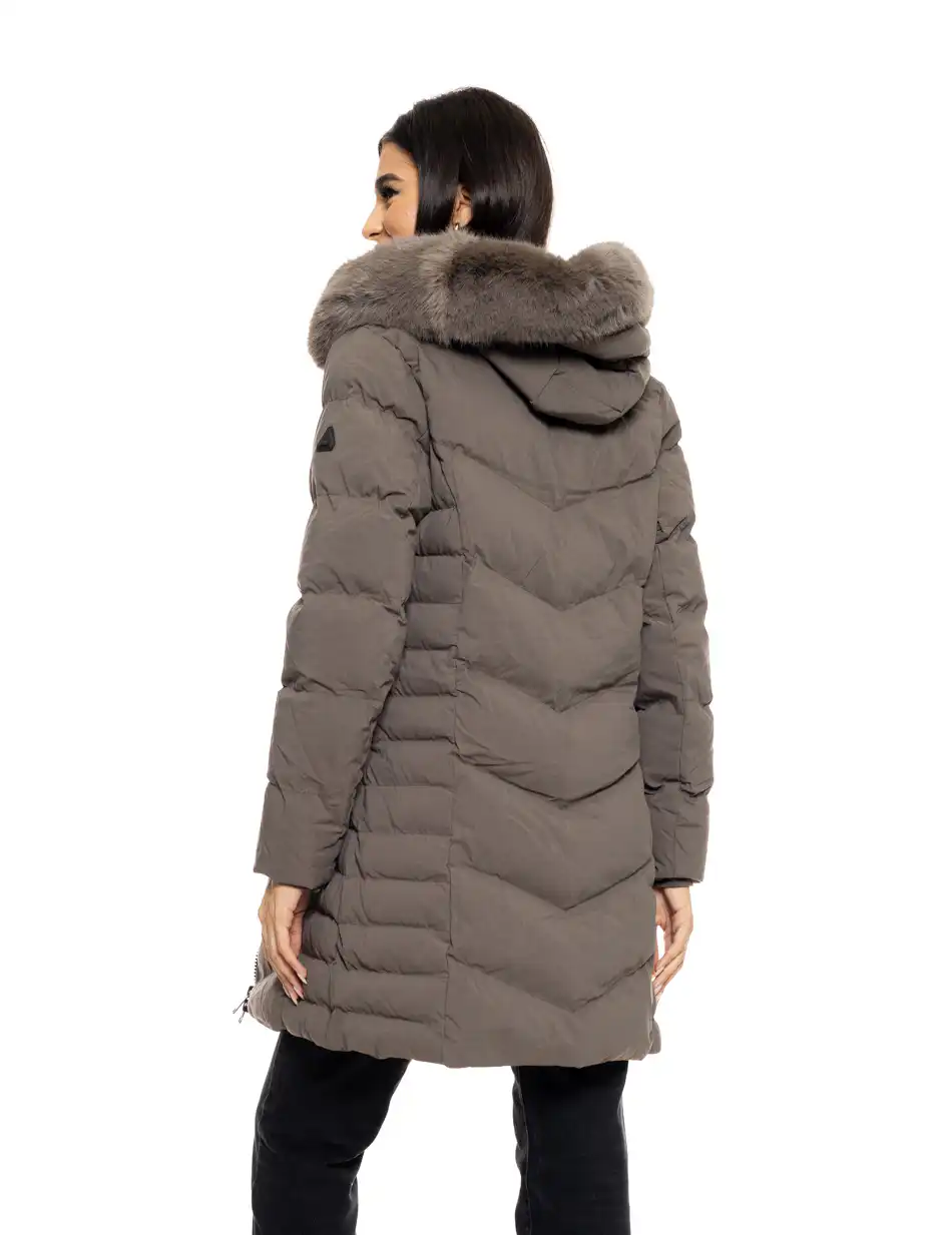 Splendid fashion γυναικείο μακρύ μπουφάν με αποσπώμενη κουκούλα 50-101-011 DK GREY