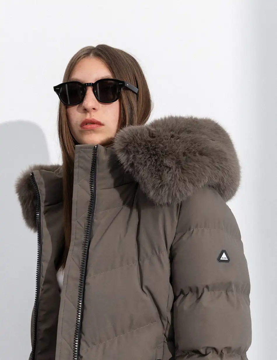 Splendid fashion γυναικείο μακρύ μπουφάν με αποσπώμενη κουκούλα 50-101-011 DK GREY