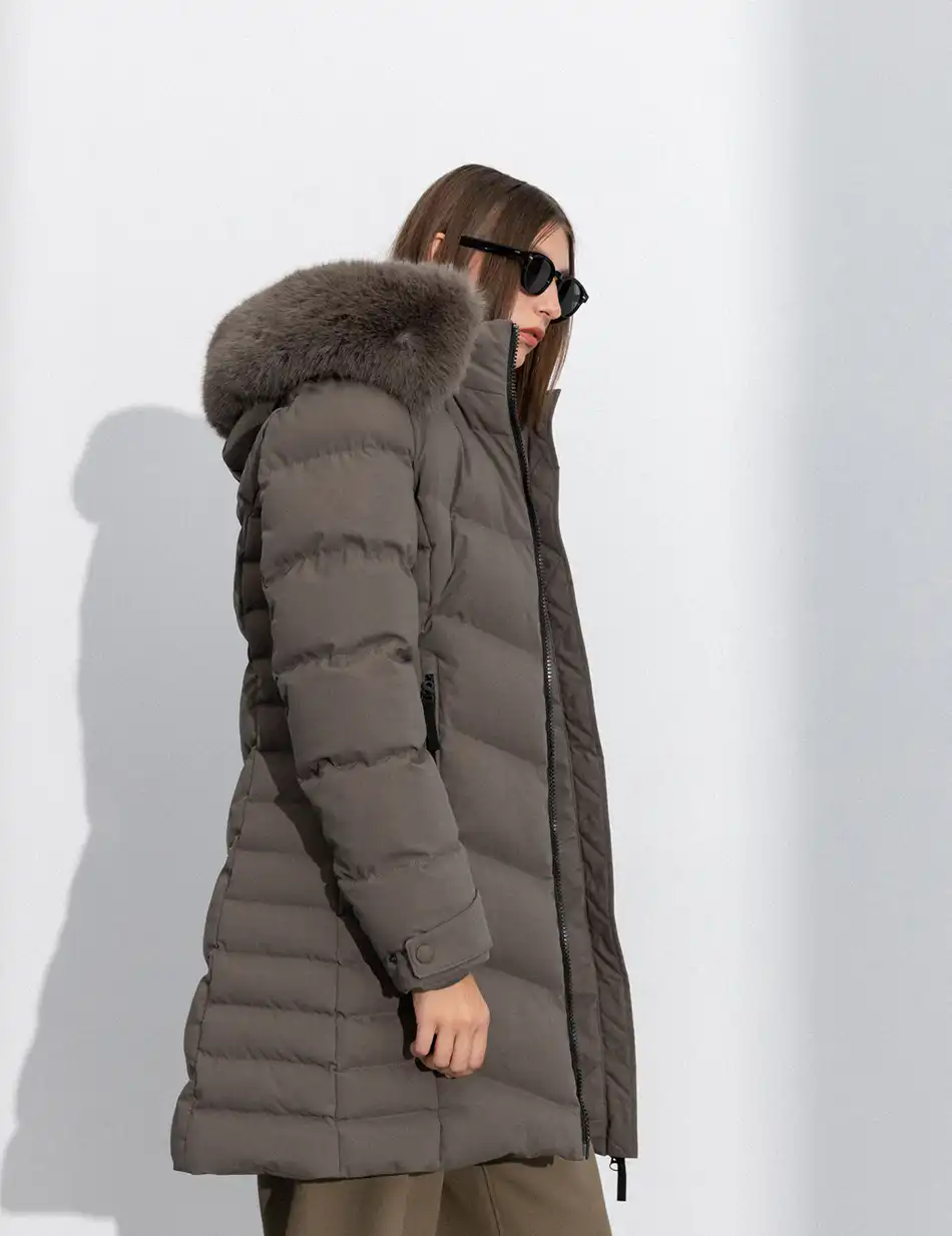 Splendid fashion γυναικείο μακρύ μπουφάν με αποσπώμενη κουκούλα 50-101-011 DK GREY