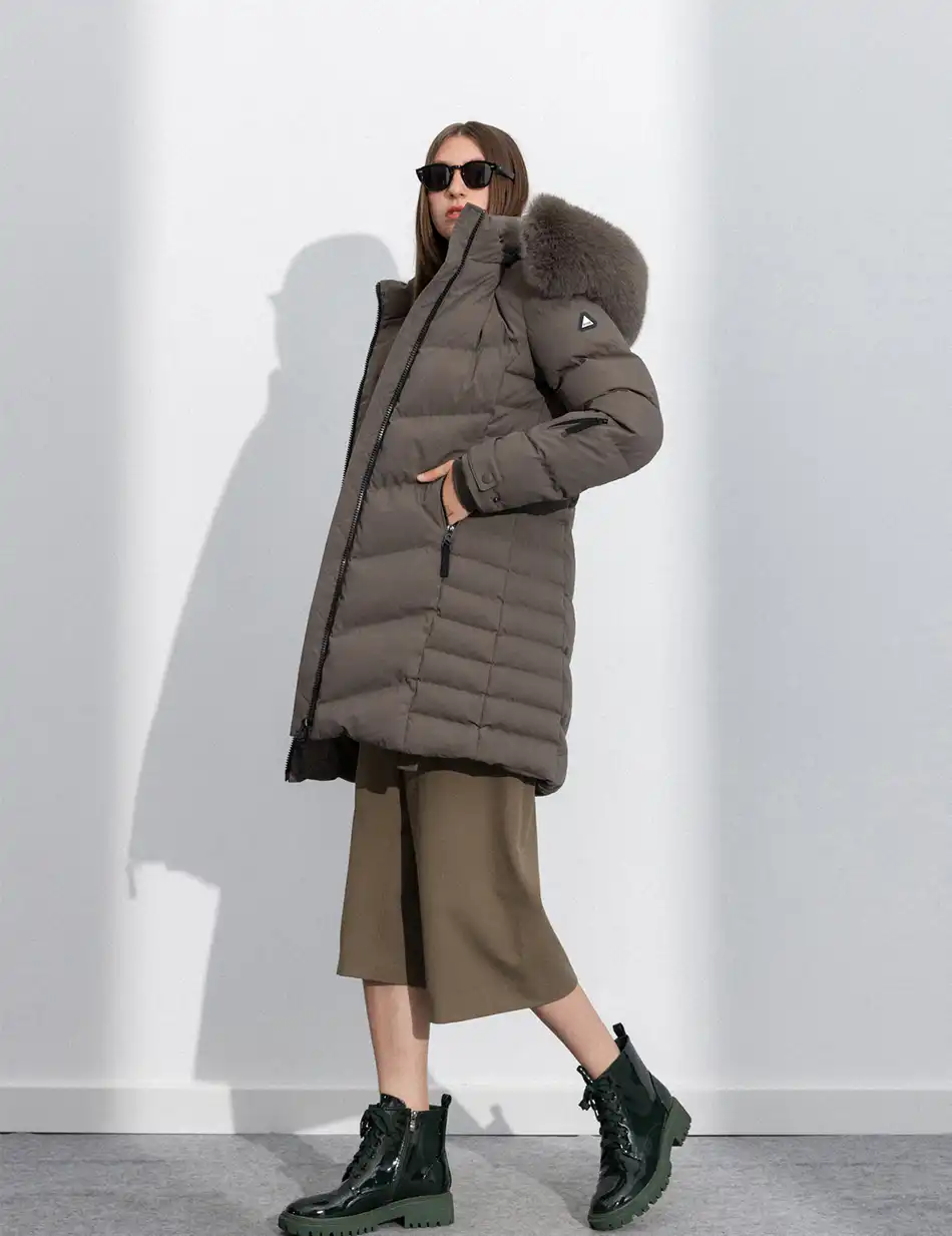 Splendid fashion γυναικείο μακρύ μπουφάν με αποσπώμενη κουκούλα 50-101-011 DK GREY