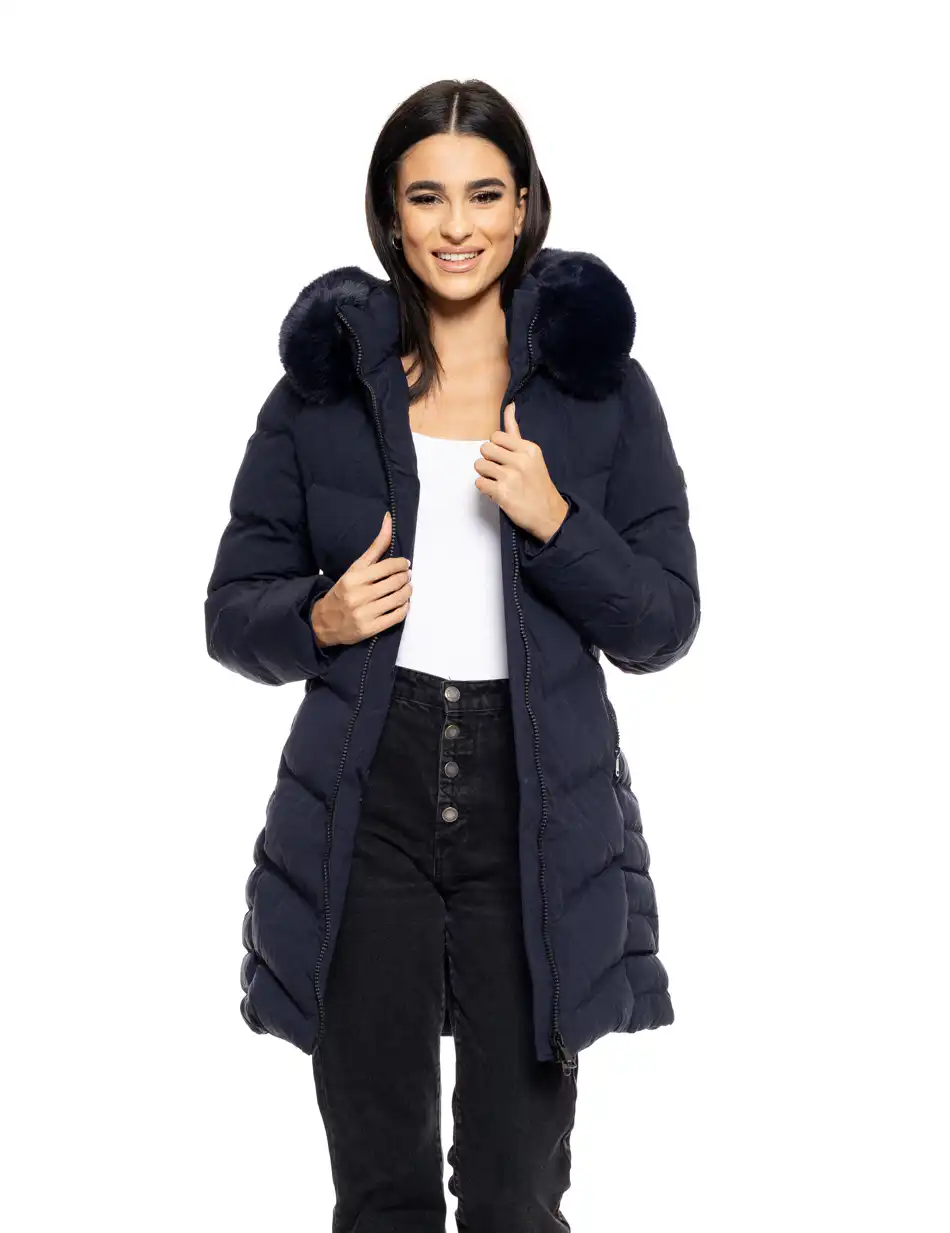 Splendid fashion γυναικείο μακρύ μπουφάν με αποσπώμενη κουκούλα 50-101-011 NAVY