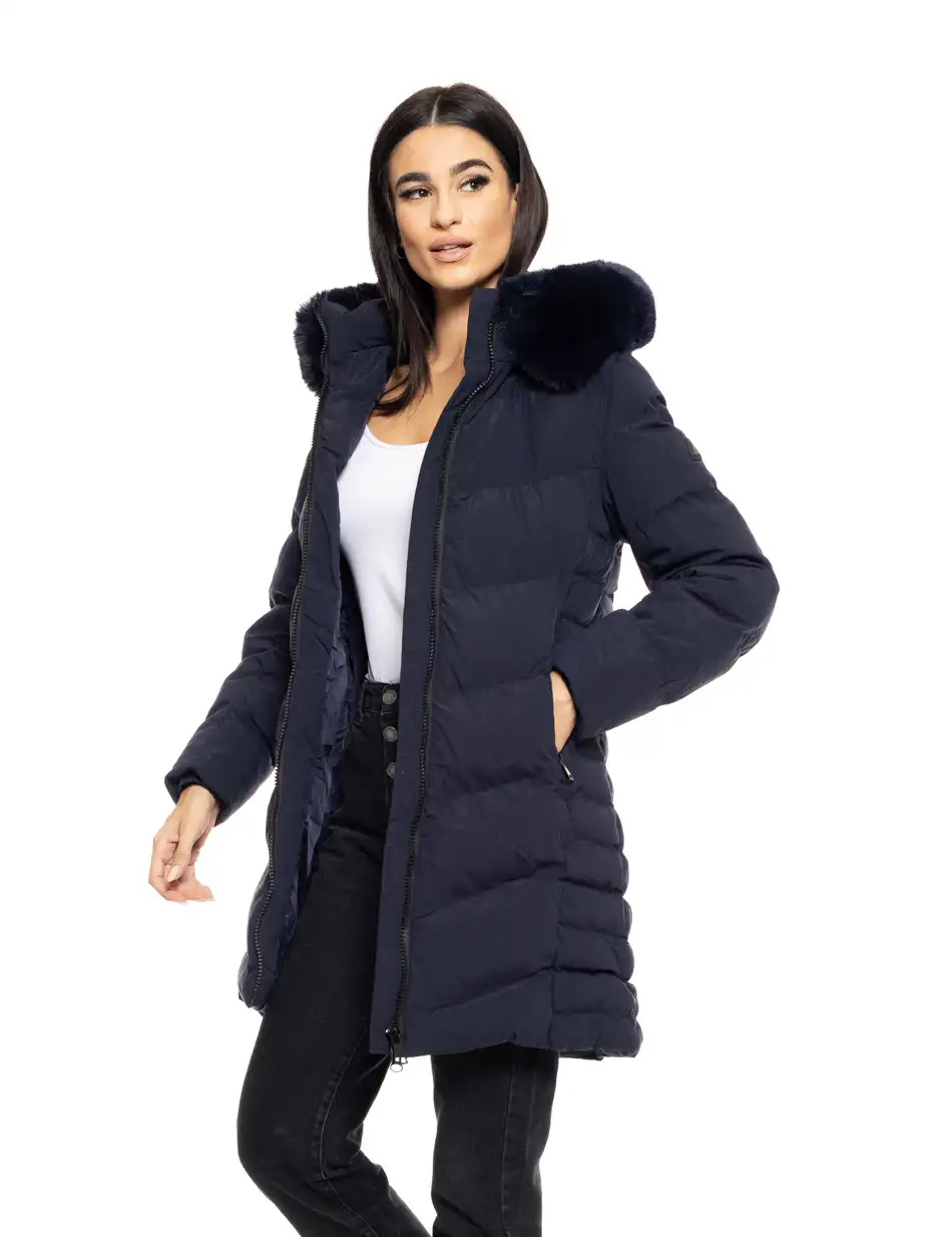Splendid fashion γυναικείο μακρύ μπουφάν με αποσπώμενη κουκούλα 50-101-011 NAVY