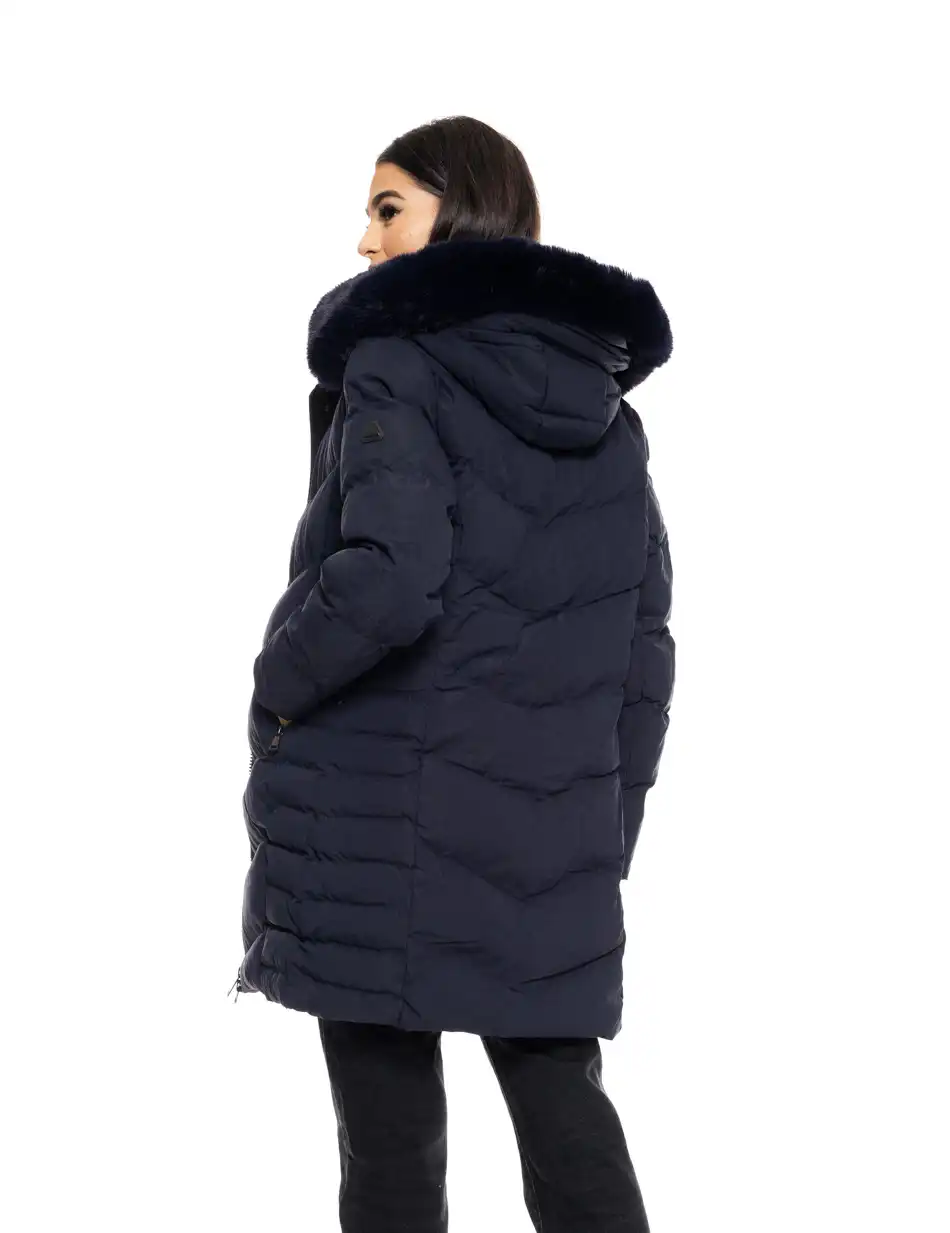 Splendid fashion γυναικείο μακρύ μπουφάν με αποσπώμενη κουκούλα 50-101-011 NAVY