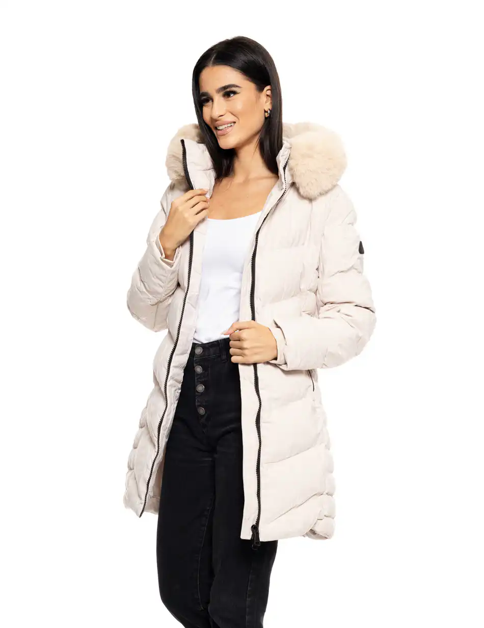 Splendid fashion γυναικείο μακρύ μπουφάν με αποσπώμενη κουκούλα 50-101-011 LT BEIGE